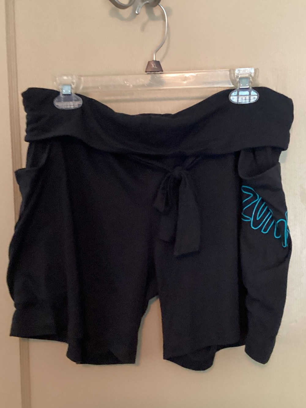 Zumba Black  Foldover Waist Shorts with Teal Accent